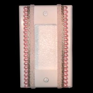 Hand Decorated Pink Pearls White Silver Single Rocker Switch Wallplate Cover